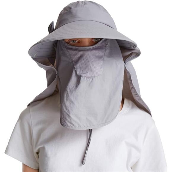 Women Sun Cap Finshing Hats UPF+50 Detachable Face Mask Neck Flap Visor main image 6
